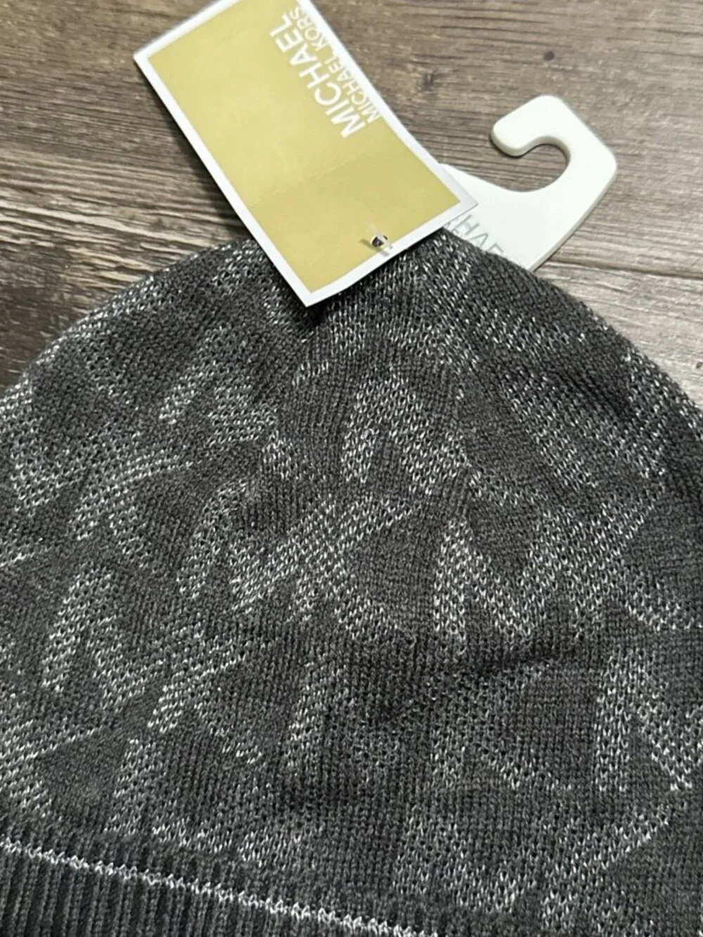 NWT Michael Kors All Over Shimmer MK Monogram Logo Knit Cuffed Beanie MSRP $48